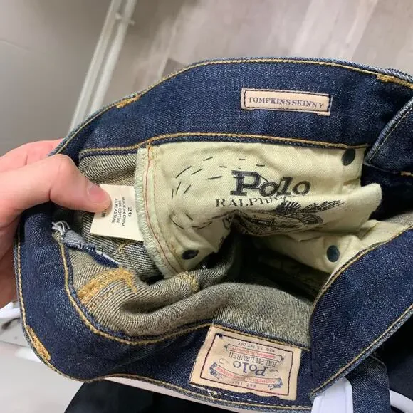 vintage 2000s POLO RALPH LAUREN TOMPKINS SKINNY distressed denim jeans bottom 26 - Picture 6 of 8